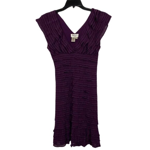 Max Studio Specialty Products Purple Ruffle V-Neck Stretch Bodycon Dress - Picture 1 of 10